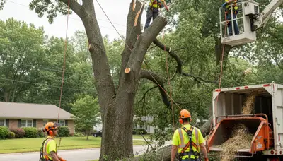 Fort Worth, TX arborists removing storm-damaged tree for emergency tree service