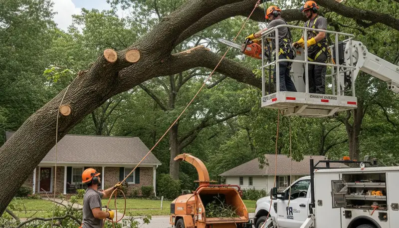 Fort Worth, TX emergency tree service crew removing storm-damaged fallen tree debris