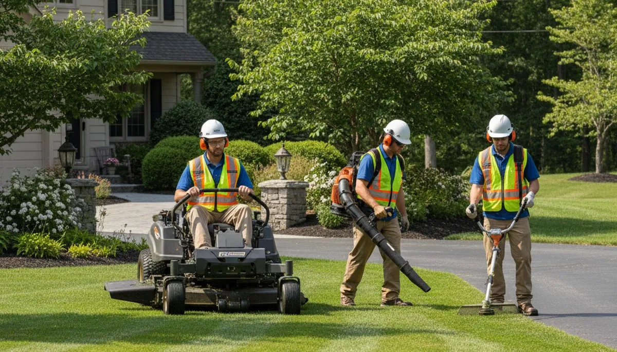 Fort Worth, TX tree service crew trimming and maintaining healthy yard trees