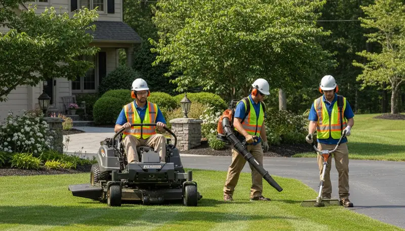 Fort Worth, TX tree service crew trimming and maintaining healthy yard trees