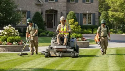 Fort Worth, TX tree service crew trimming and caring for healthy, well-kept yards