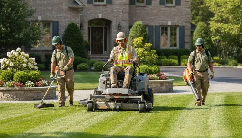Fort Worth, TX tree service crew trimming and caring for healthy, well-kept yards