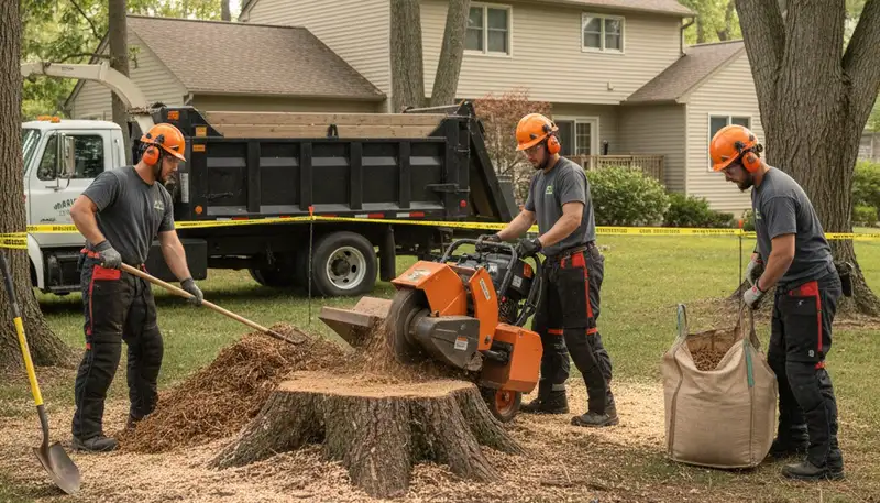 Fort Worth, TX stump removal service clearing old tree stumps from a residential yard