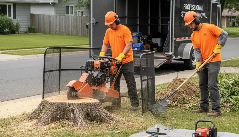 Fort Worth, TX stump removal service clearing an old tree stump from a residential yard