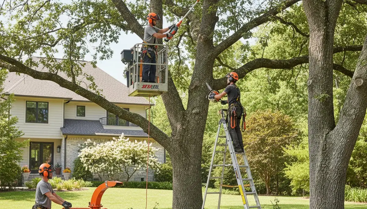Fort Worth, TX arborist pruning trees for safer, healthier growth on a residential property