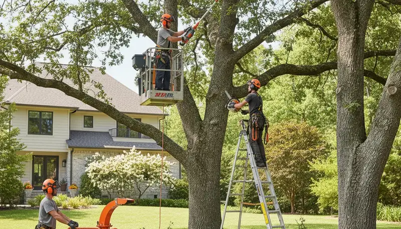 Fort Worth, TX arborist pruning trees for safer, healthier growth on a residential property
