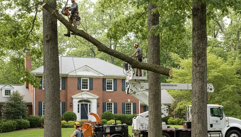 Fort Worth, TX tree service crew trimming trees for safe, professional property maintenance