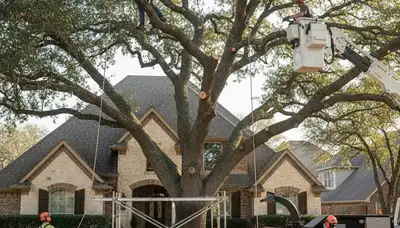 Tree service crew trimming trees in Fort Worth, TX for safe, professional property maintenance