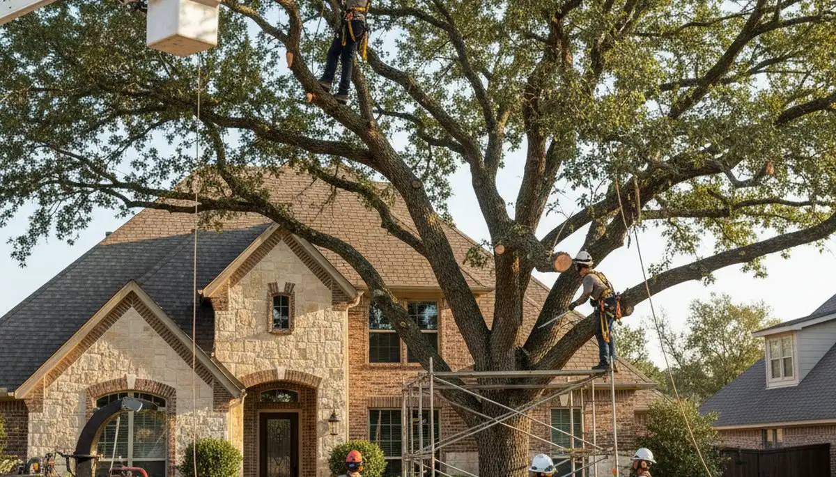 Tree service crew trimming trees in Fort Worth, TX for safe, professional care