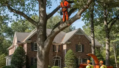 Tree service crew trimming trees in Fort Worth, TX for safe, professional property maintenance