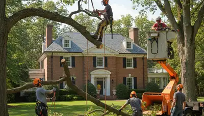 Tree service crew trimming a tree in Fort Worth, TX for safe, professional property care