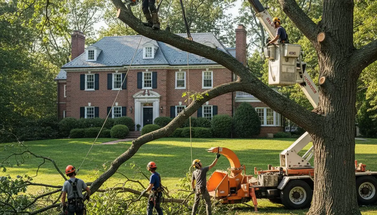 Fort Worth, TX tree service crew trimming trees for safe, professional landscape care