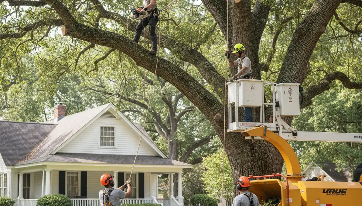 Fort Worth, TX tree service crew trimming trees for safe, professional property care
