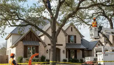 Tree service crew trimming trees in Fort Worth, TX for safe, professional maintenance