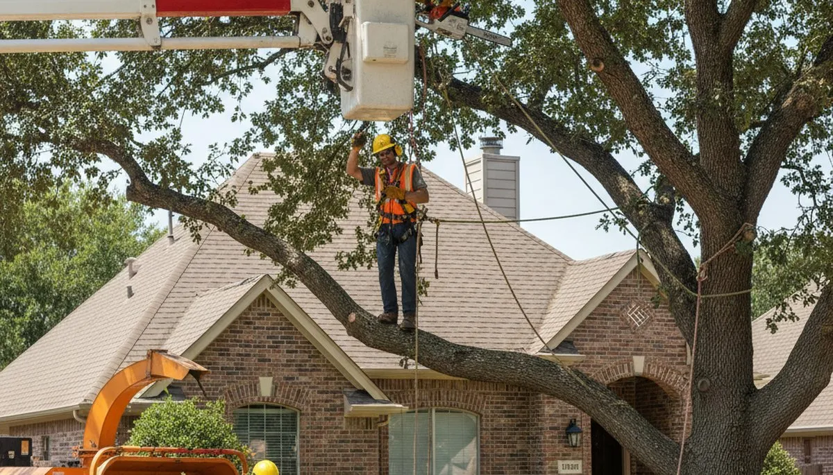 Fort Worth, TX tree service crew trimming trees for safe, professional property maintenance