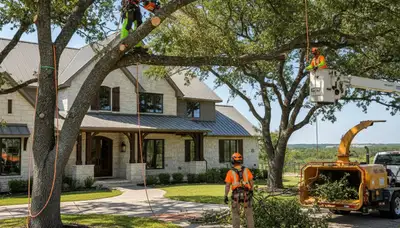 Tree service crew trimming trees in Fort Worth, TX for safe, professional property care
