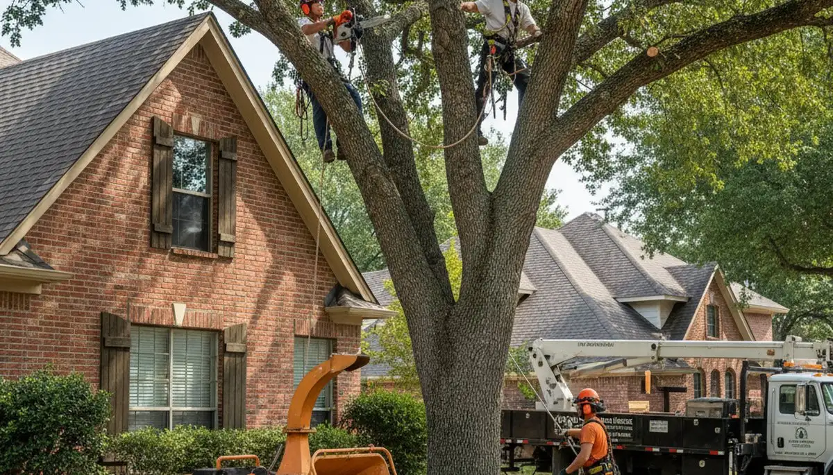Tree service crew trimming trees in Fort Worth, TX