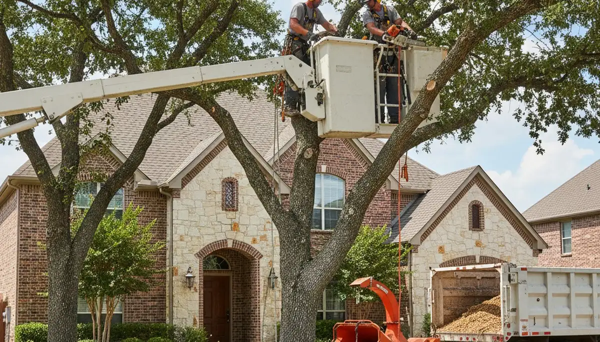Fort Worth TX tree service crew trimming trees for safe, professional property maintenance