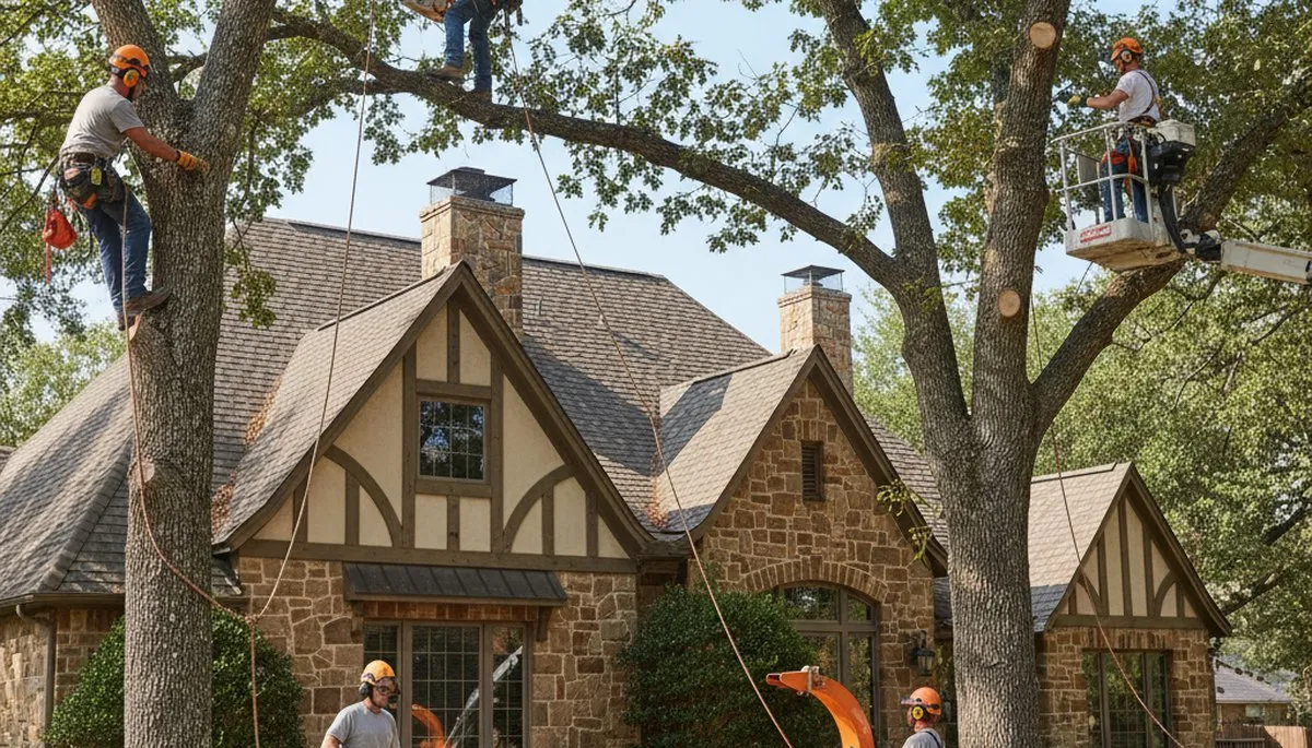 Tree service crew trimming trees in Fort Worth, TX for safe, professional property care