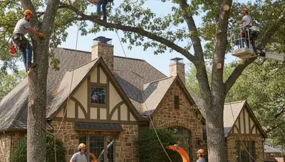 Tree service crew trimming trees in Fort Worth, TX for safe, professional property care