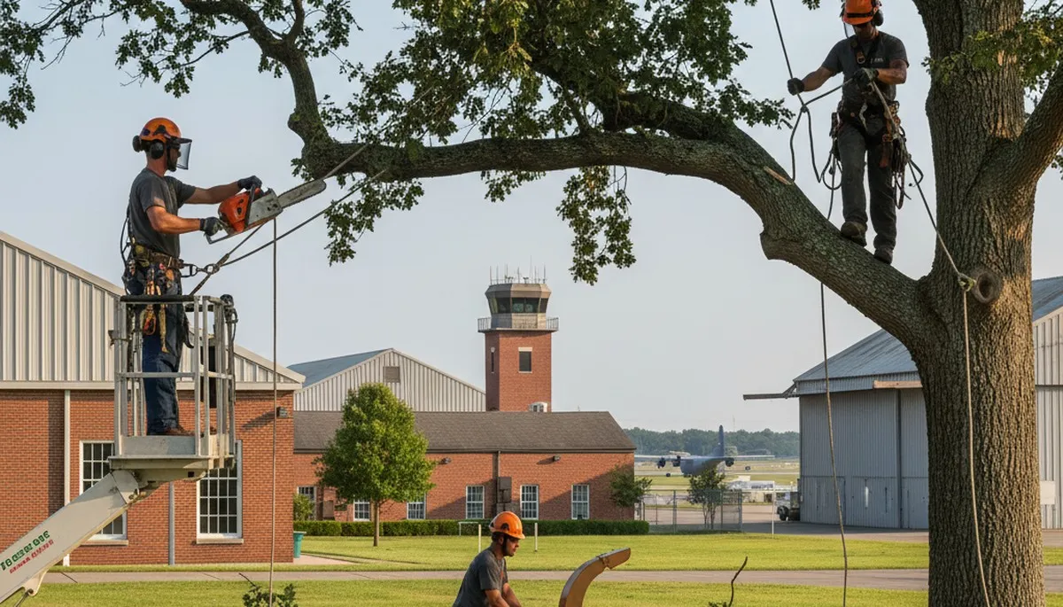 Tree service crew trimming a tree in Fort Worth, TX for safe, professional maintenance
