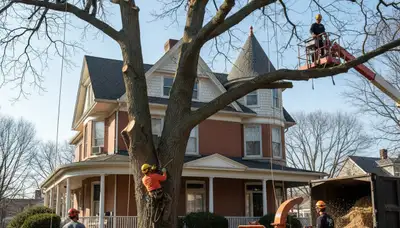 Tree service crew trimming trees in Fort Worth, TX for safe, professional property care