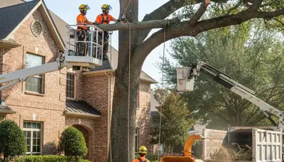 Tree service crew trimming trees in Fort Worth, TX for safe, professional property care