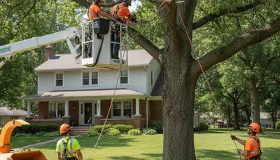 Fort Worth, TX tree service crew trimming trees for safe, professional residential care
