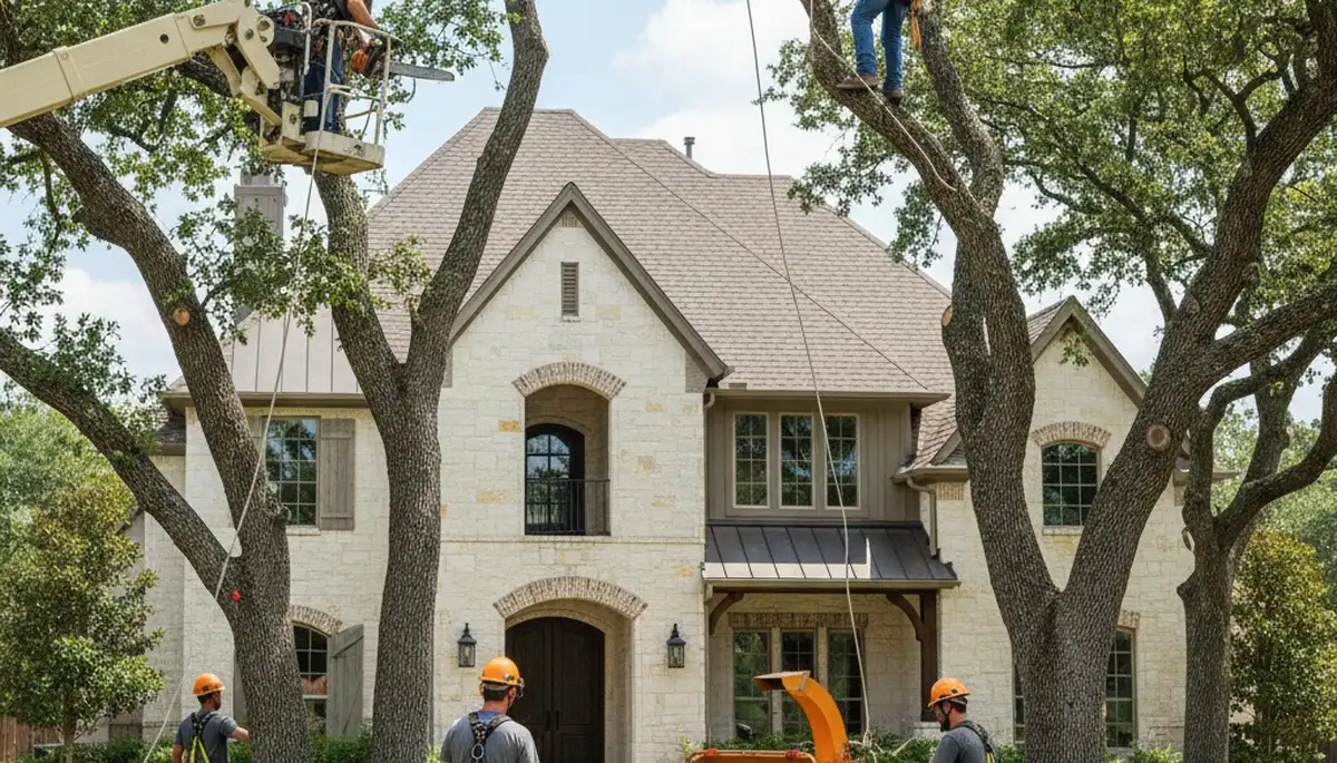 Tree service crew trimming trees in Fort Worth, TX for safe, professional property care