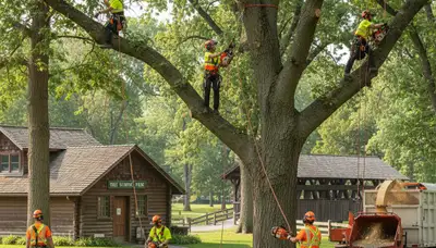 Fort Worth, TX tree service crew trimming trees for safe, professional property maintenance