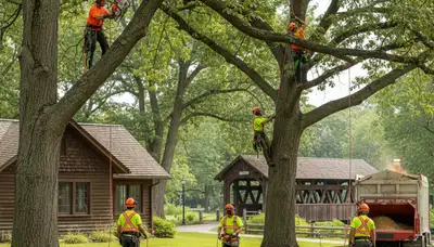 Tree service crew trimming trees in Fort Worth, TX for safe, professional property care