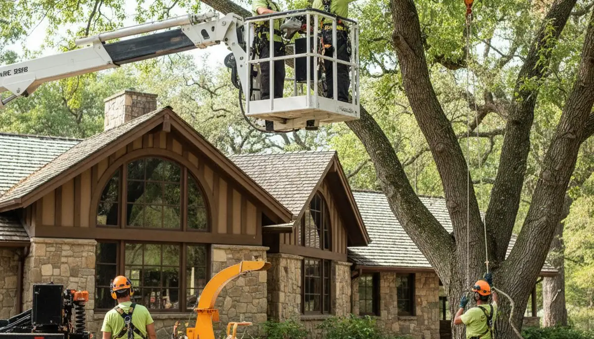 Fort Worth, TX tree service crew trimming trees for safe, professional property care